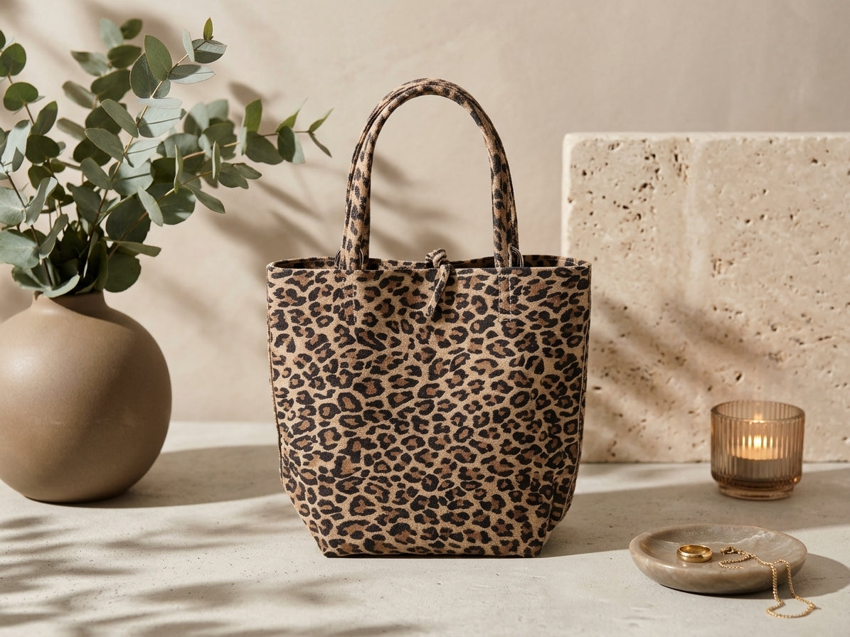 Suède mini shopper met luipaardprint van Teatro, Soul Goods