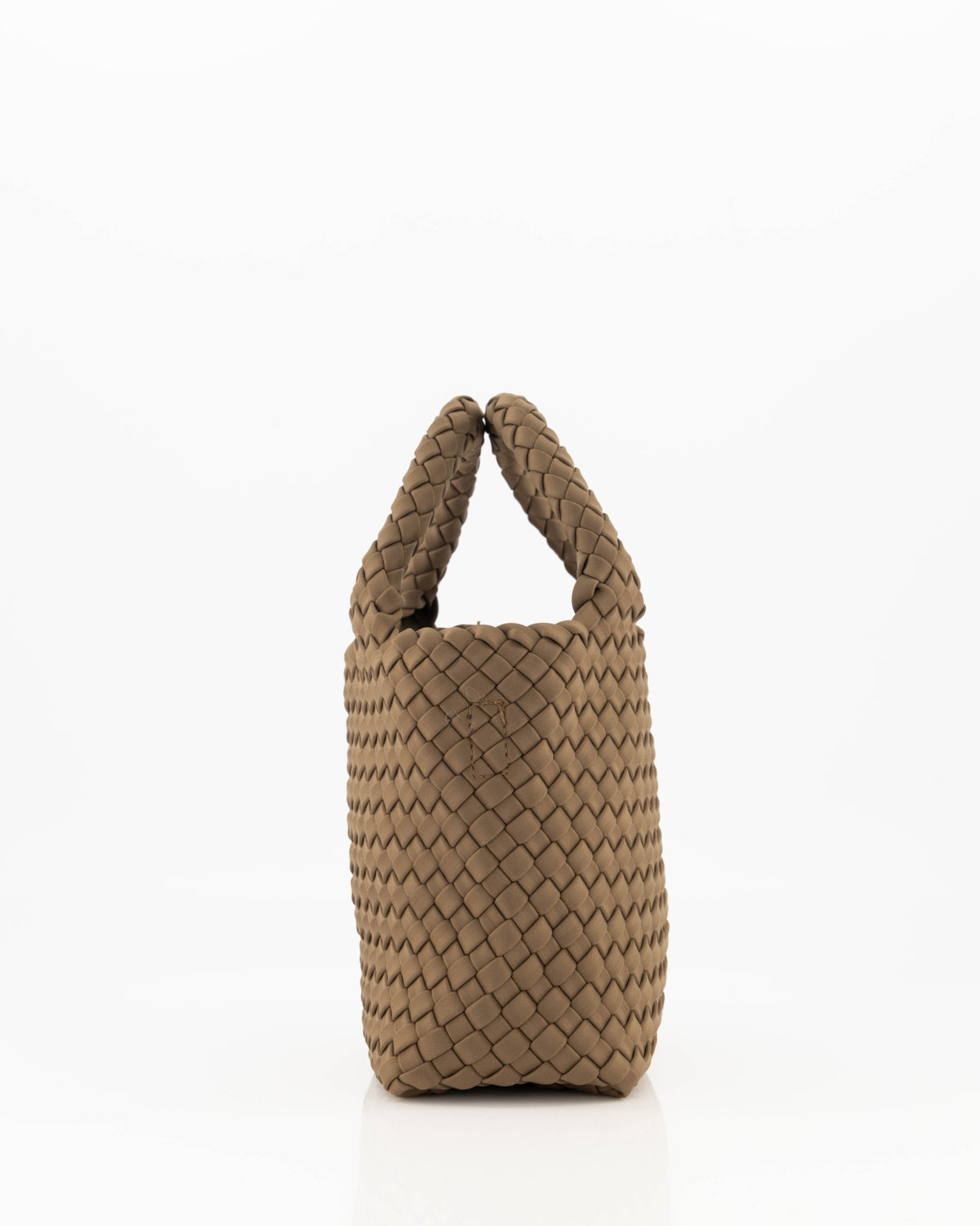 Zijaanzicht gevlochten handtas, Bottega stijl in bruin
