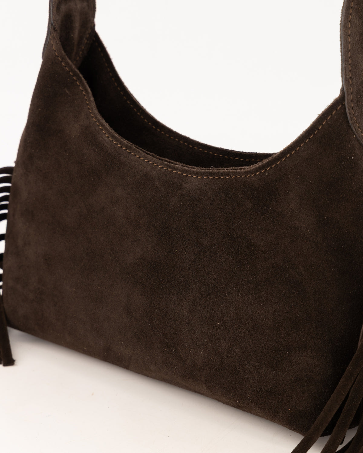 Suède handtas franjes, zijaanzicht Teatro model