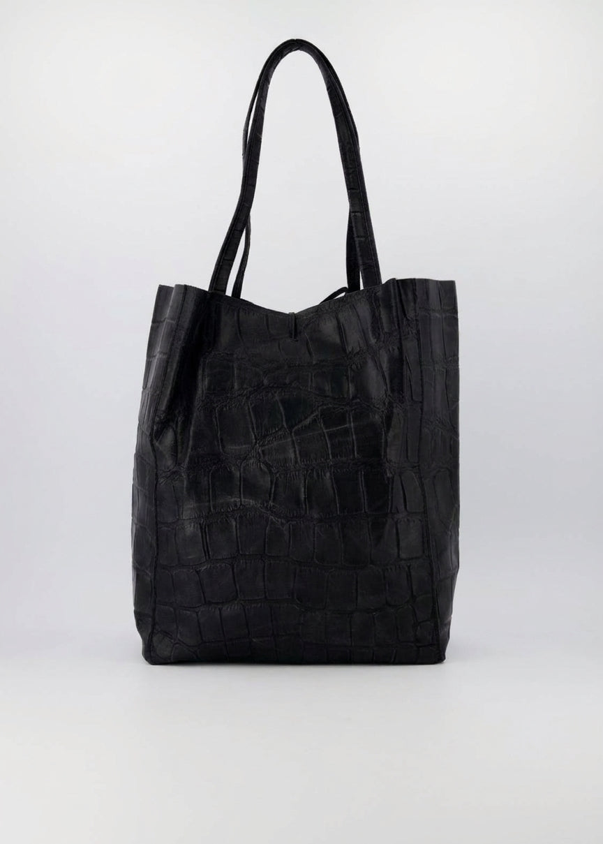 Zwarte leren shopper Croco, voor-aanzicht Teatro