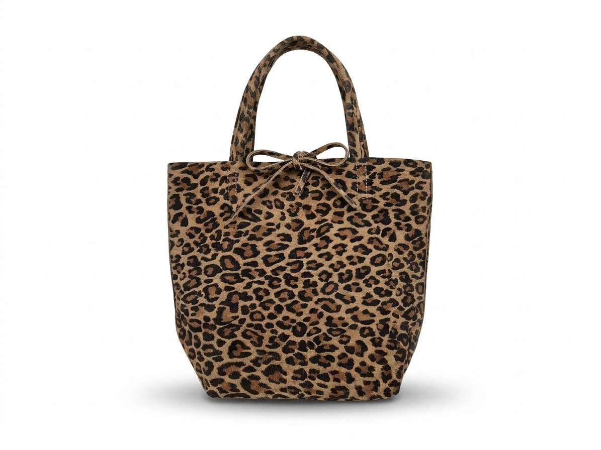 Suède mini shopper leopard, voor-aanzicht Teatro