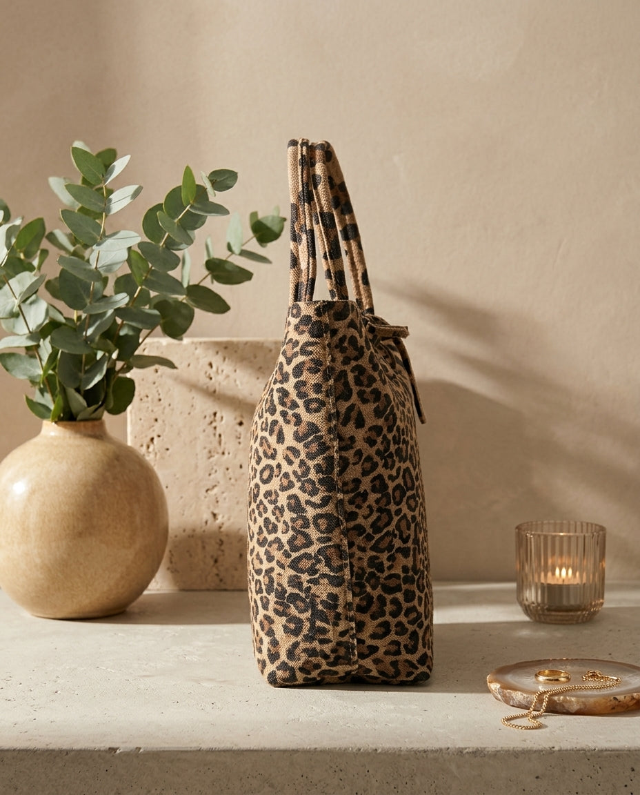 Mini shopper in suède met leopard print, dagelijks dragen, zijaanzicht