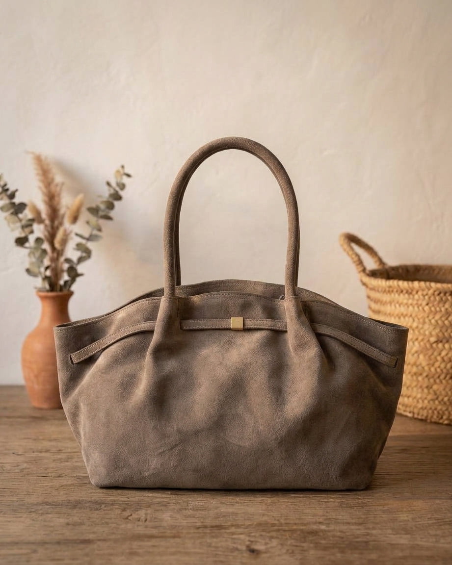 Taupe suède shopper Coline van Teatro, ruime schoudertas Soul Goods