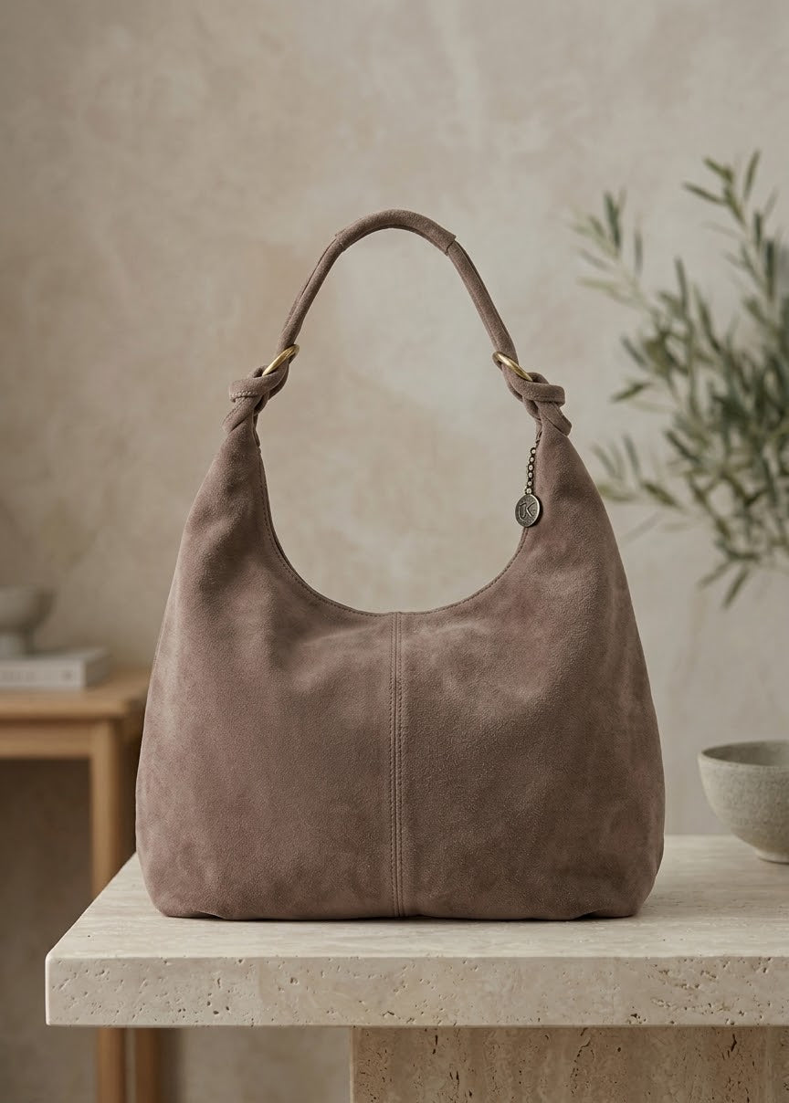 Taupe suède shopper Coline van Teatro, ruime schoudertas Soul Goods
