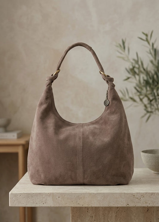 Taupe suède shopper Coline van Teatro, ruime schoudertas Soul Goods