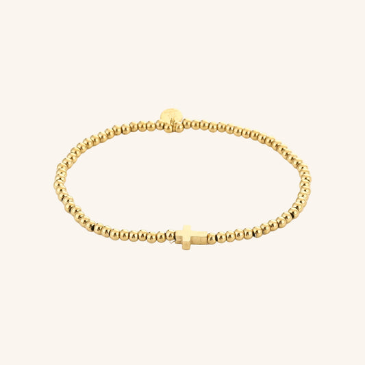 Elastische Kralenarmband Kruis — Goud