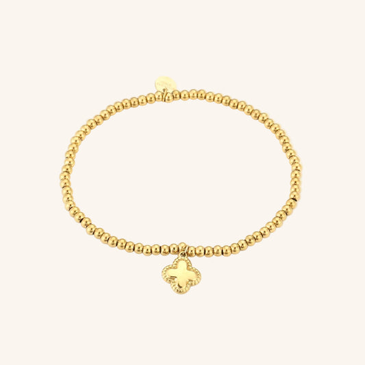 Elastische Kralenarmband Klaver — Goud